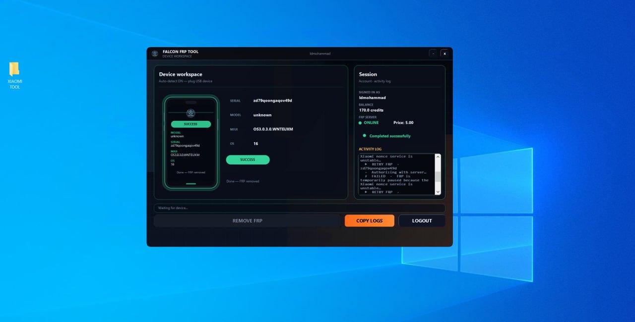 Falcon FRP Tool  [ Xiaomi FRP Unlock Tool ] Any Quantity [Existing Users Only